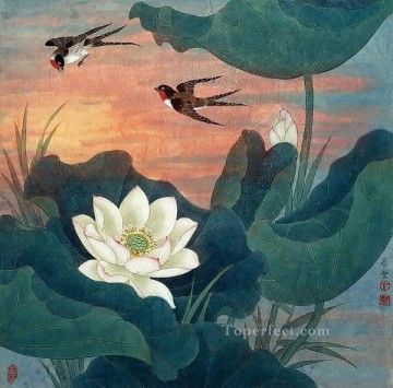 pájaros en la puesta de sol tradicional china Pinturas al óleo